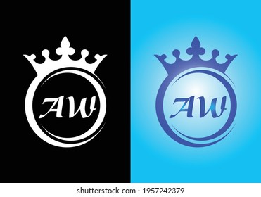 king crown letter alphabet AW for company logo icon design.