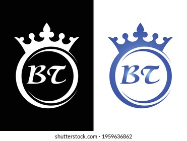 king crown letter alphabet BT for company logo icon design.