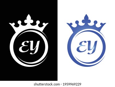 king crown letter alphabet EY for company logo icon design.