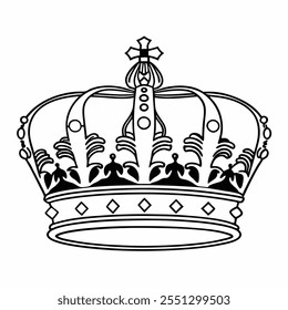 King crown line art symbol icon on white background 