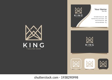 king crown with line style logo design and business card