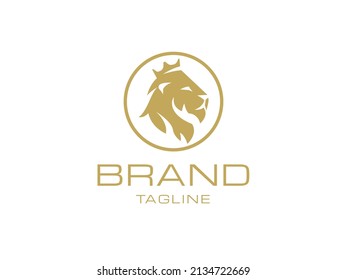 King Crown Lion Gold Circle Elegant Royal Logo Design Vector Template for Company Business Brand Branding