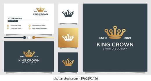 King Kronlogo-Vorlage mit einzigartigem goldenem Stil und Visitenkartendesign Premium Vector