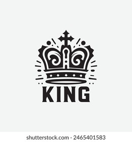 King crown logo vector illustration, black and white logo.