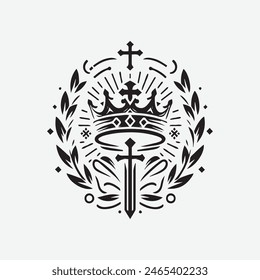 King crown logo vector illustration, black and white logo.