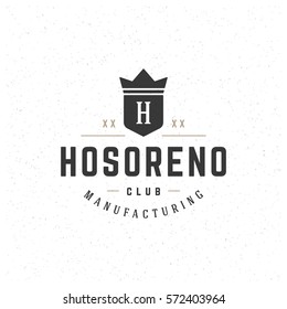 King Crown Logotype Design Element in Vintage Style Badge Retro vector illustration. Crown symbol.