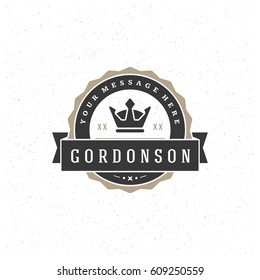 King Crown Logotype Design Element in Vintage Style Badge Retro vector illustration. Crown symbol.