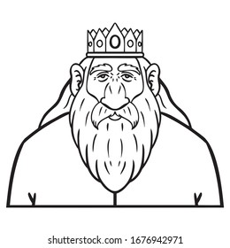 king with crown and long beard. coloring book page, solid color, isolated.