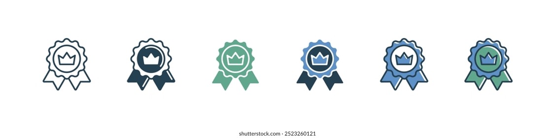 king crown medal badge icon set best business quality winner award signs vector illustration for web and app