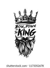 King crown, moustache and beard icon, symbol of power, text, vector illustration