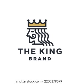 King Crown with  Mustache Face logo design vector in minimal elegant line art style