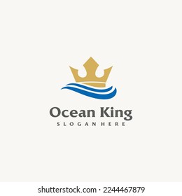 King Crown mit Ocean Sea Wave Logo-Design-Symbol