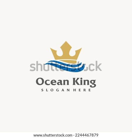 King Crown with Ocean Sea Wave logo design icon vector