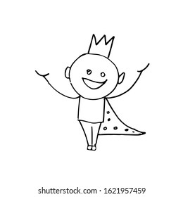 A king with a crown on his head and a mantle. Cartoon character, Doodle illustration. Vector.