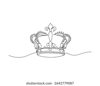 King crown outline drawing illustration. one continuous line drawing of crown.