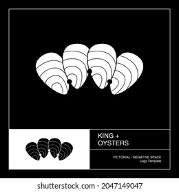 King crown and oysters pictorial logo template. Negative space style