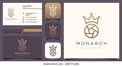 Vector de diseño del logotipo de la cámara fotográfica del obturador de la reina de la corona del rey