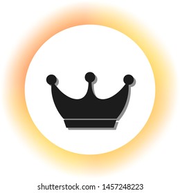 King crown sign. Dark icon with shadow on the glowing circle button. Illustration.
