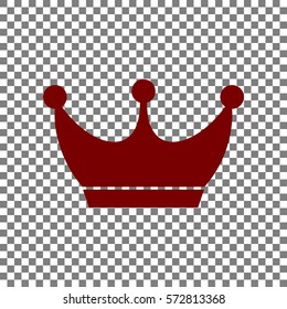 King crown sign. Maroon icon on transparent background.