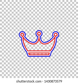 King crown sign. Red, white and contour icon at transparent background. Illustration.