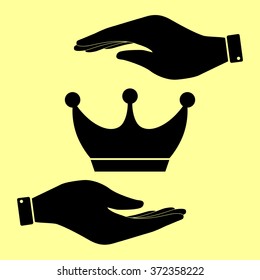 King crown sign. Save or protect symbol by hands.