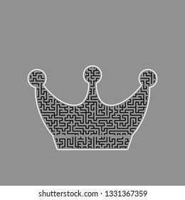 King crown sign. Vector. Black maze filled icon with white border at gray background.