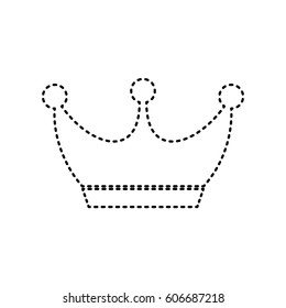 King crown sign. Vector. Black dashed icon on white background. Isolated.
