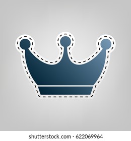 King crown sign. Vector. Blue icon with outline for cutting out at gray background.