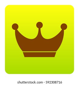 King crown sign. Vector. Brown icon at green-yellow gradient square with rounded corners on white background. Isolated.