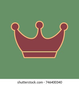 King crown sign. Vector. Cordovan icon and mellow apricot halo with light khaki filled space at russian green background.