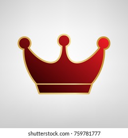 King crown sign. Vector. Red icon on gold sticker at light gray background.