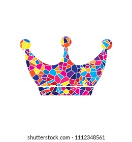 King crown sign. Vector. Stained glass icon on white background. Colorful polygons. Isolated.
