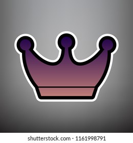 King crown sign. Vector. Violet gradient icon with black and white linear edges at gray background.