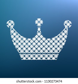 King crown sign. Vector. White textured icon at lapis lazuli gradient background.