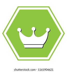 King crown sign. Vector. White icon with black shadow at yellow green honeycomb on white background.