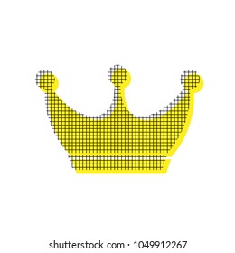 King crown sign. Vector. Yellow icon with square pattern duplicate at white background. Isolated.