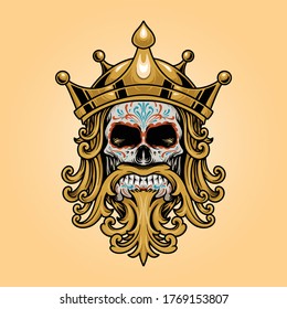 King Crown Skull Dia De Los Muertos Logo Gold Illustrations