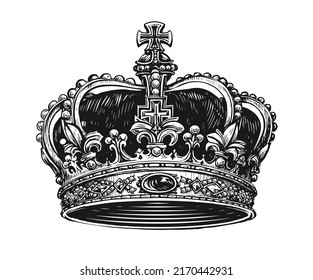 King crown vector. Hand drawn sketch vintage engraved illustration