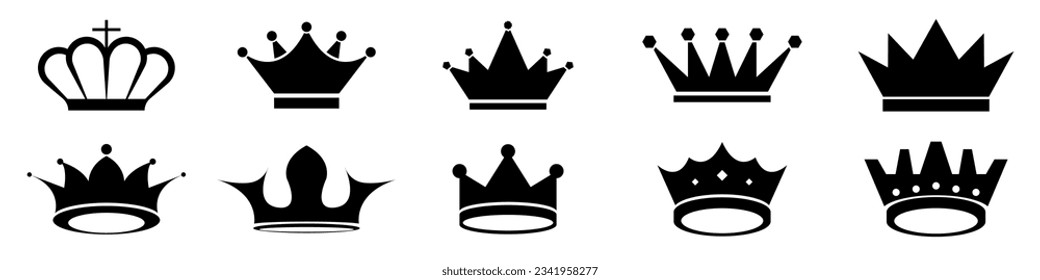 Corona Rey - colección de iconos vectoriales. Corona aislada en blanco.