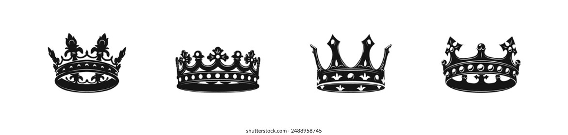 King crown vector set. Monarch heraldic symbol collection.