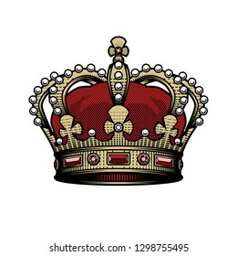 King crown. Vintage, heraldic imperial sign. Color option.