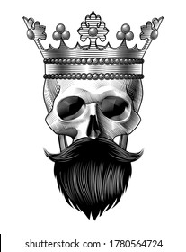 A king crowned with a crown. Vintage  logo skull in a crown, label, icon, logo. The theme of power and wealth. Vintage engraving stylized drawing. Vector illustration