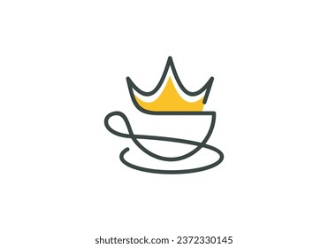 king cup logo design. crown with coffee simple modern line symbol vector