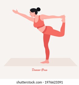 king dancer Yoga pose- natarajasana. Young woman practicing yoga  exercise. Woman workout fitness, aerobic and exercises. Vector Illustration.