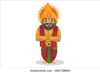 King Dashratha with greet hands. Vector cartoon illustration. Isolated on a white background.