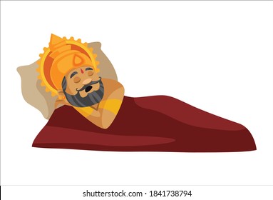 King Dashratha is sleeping. Vector cartoon illustration. Isolated on a white background.