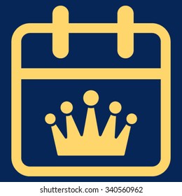 King Date vector icon. Style is flat symbol, yellow color, rounded angles, blue background.