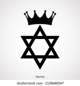 King David Logo a Crown and Jews Star Symbol. Black, simple, flat, vector icon isolated on a white background. Simple flat style.