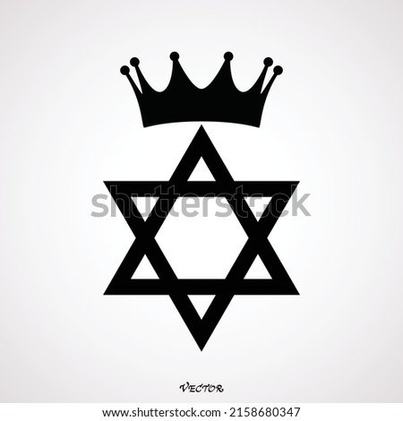King David Logo a Crown and Jews Star Symbol. Black, simple, flat, vector icon isolated on a white background. Simple flat style.