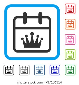 King Day icon. Flat grey iconic symbol inside a light blue rounded squared frame. Black, gray, green, blue, red, orange color additional versions of King Day vector.